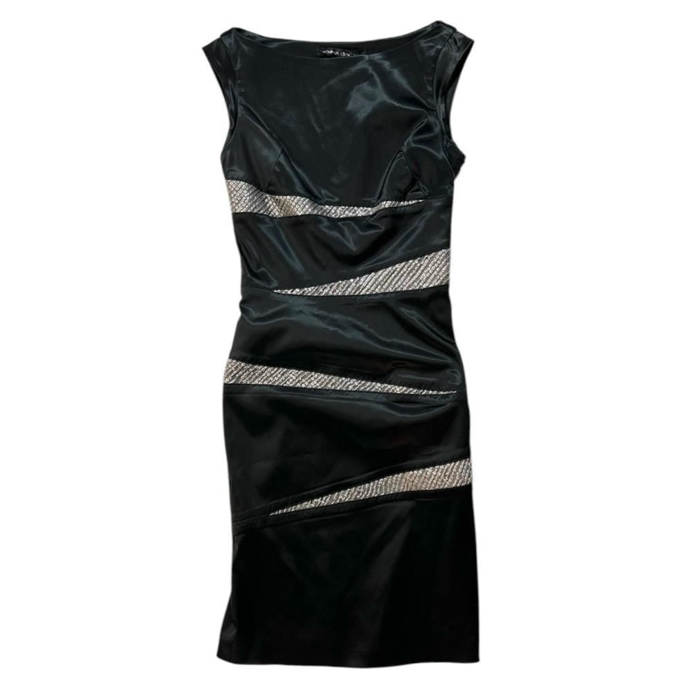 Vintage 80’s Dina Bar-El Cocktail Dress Petite  XS/S Black Silver Sequin